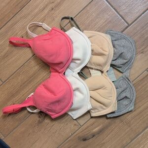 Lot Of 4 Victoria's Secret  Cotton Pink, Cream, Grey and White Bras In 34D